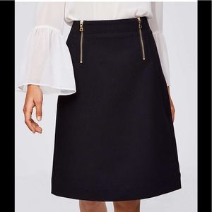 LOFT black double zipper skirt 00 NWOT